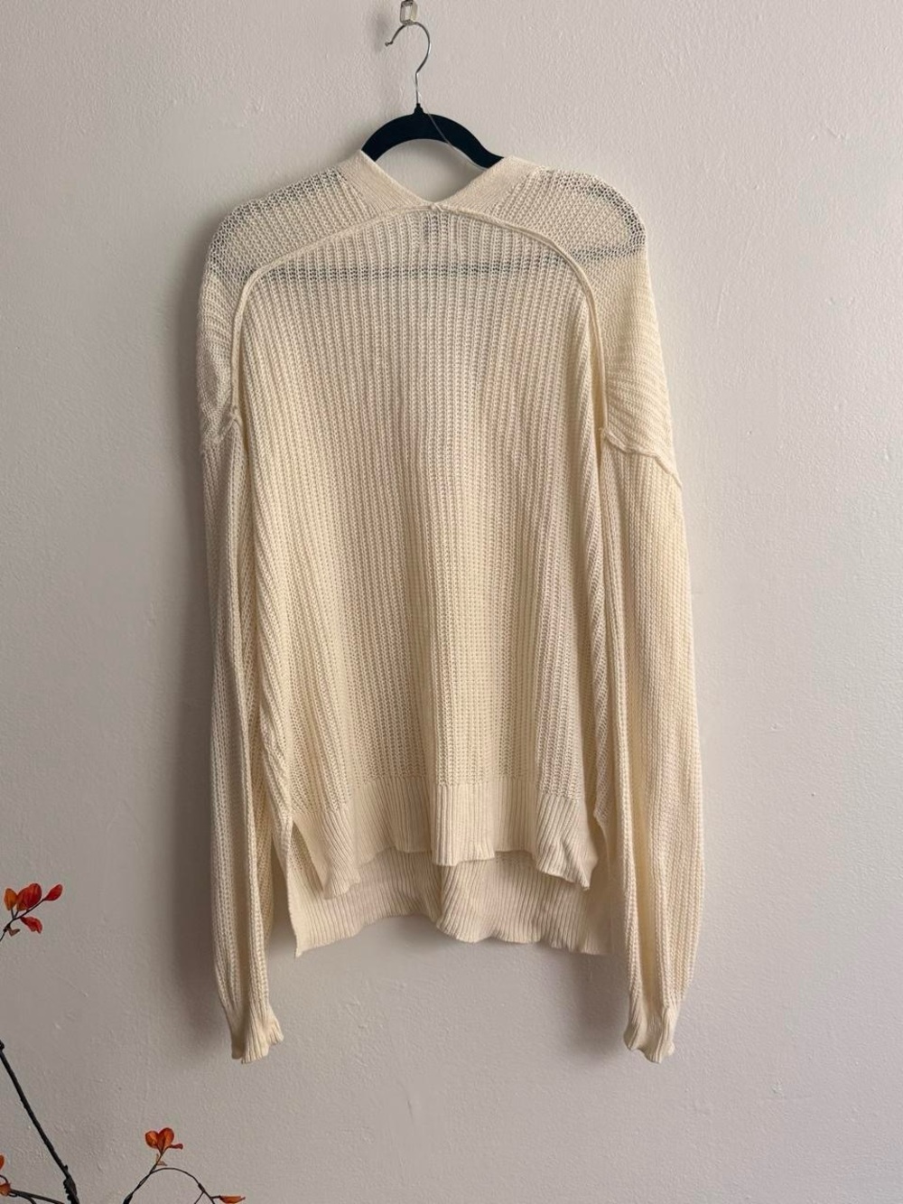 Cream Ribbed V-Neck Button Cardigan Sweater - Picture 4 of 4